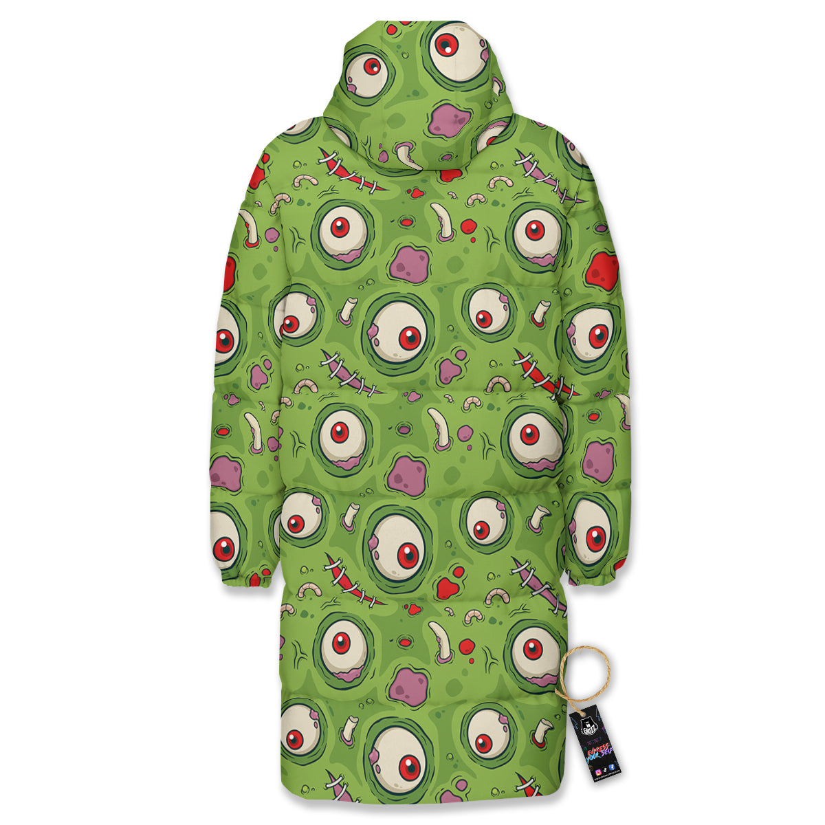 Leateher Face Zombie Print Pattern Long Down Jacket-grizzshop