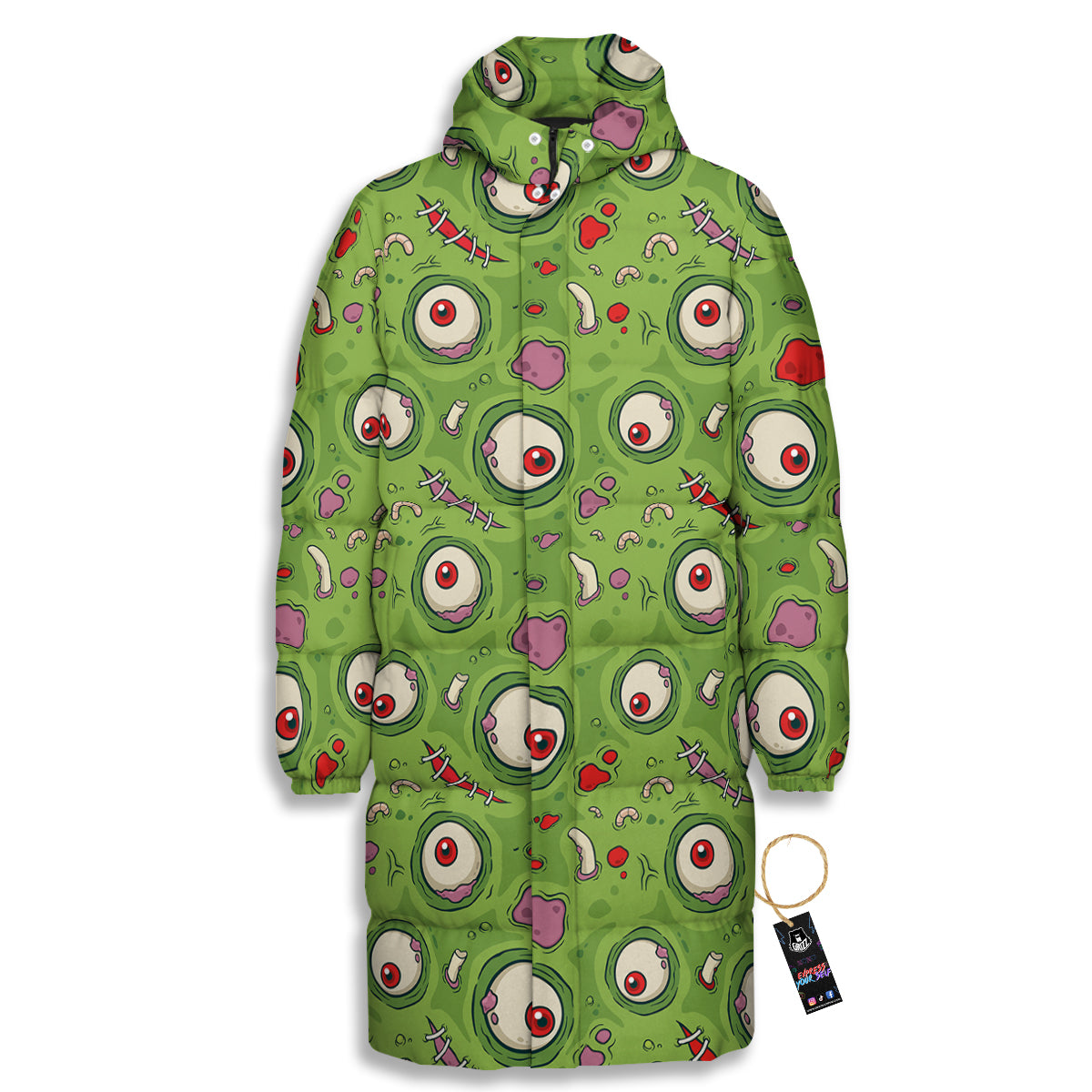 Leateher Face Zombie Print Pattern Long Down Jacket-grizzshop