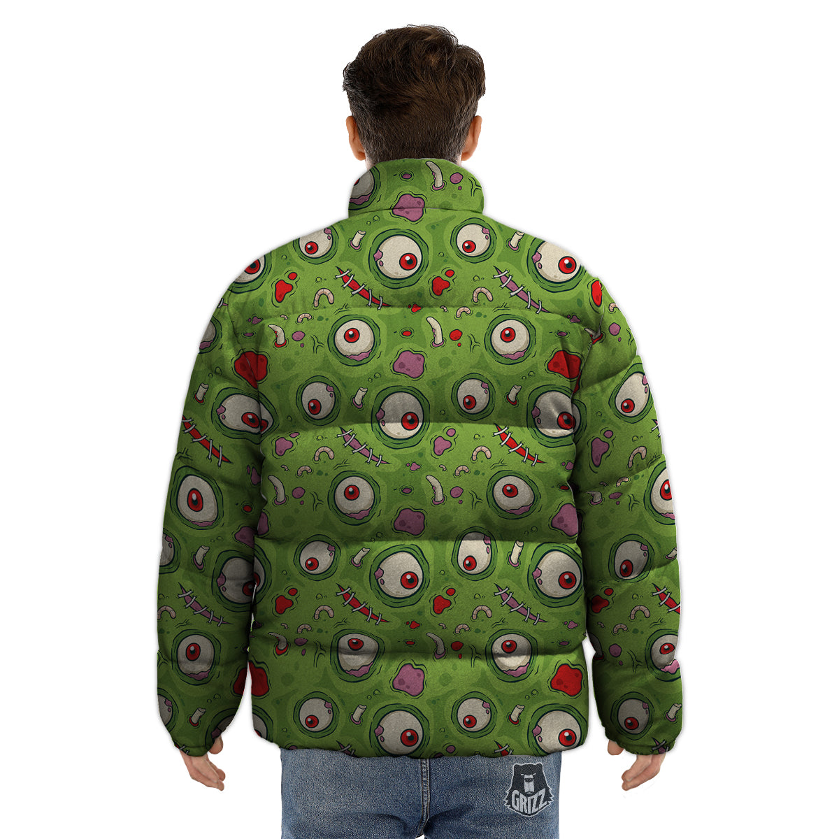 Leateher Face Zombie Print Pattern Puffer Jacket-grizzshop