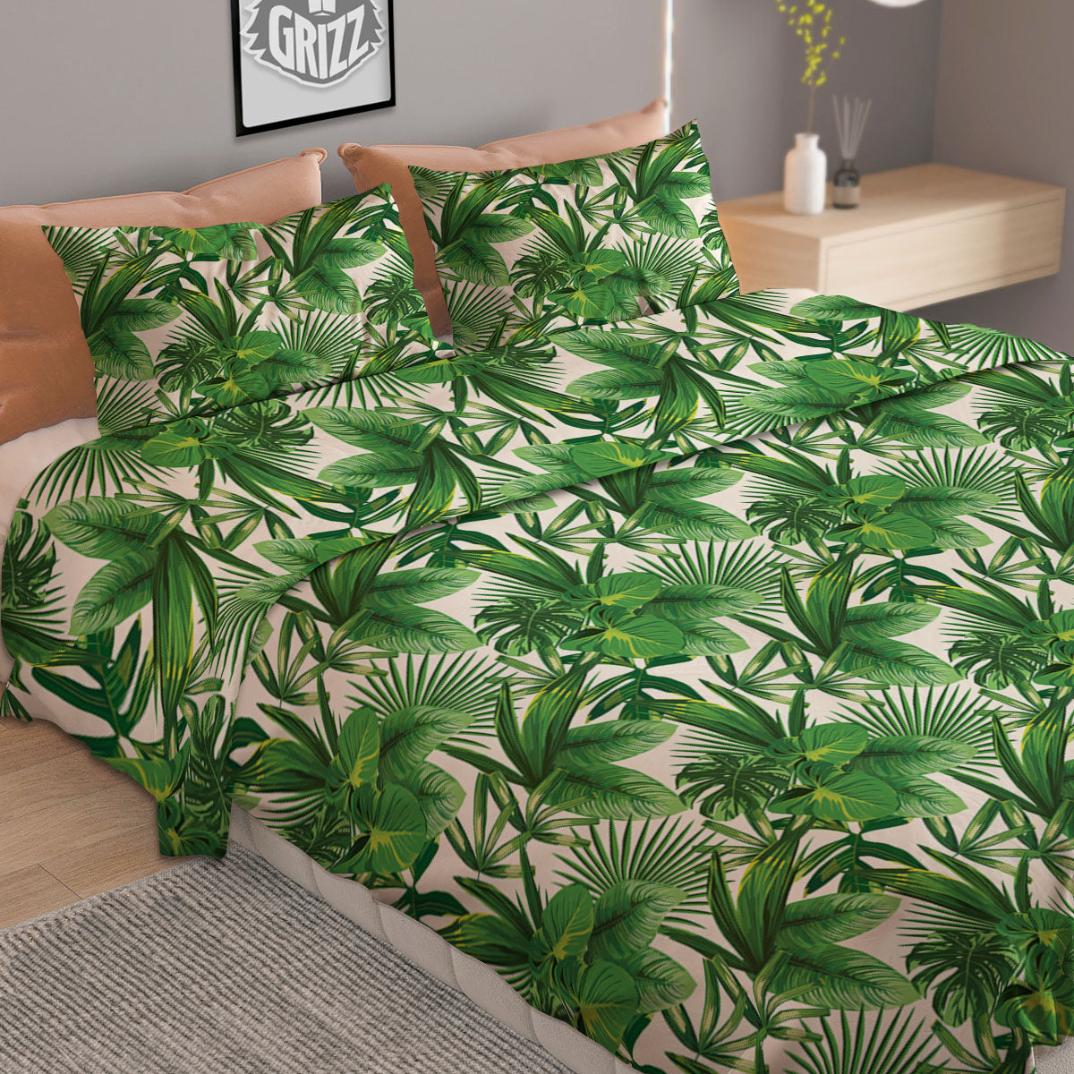 Leaves Hawaiian Palm Print Pattern Duvet Cover Bedding Set