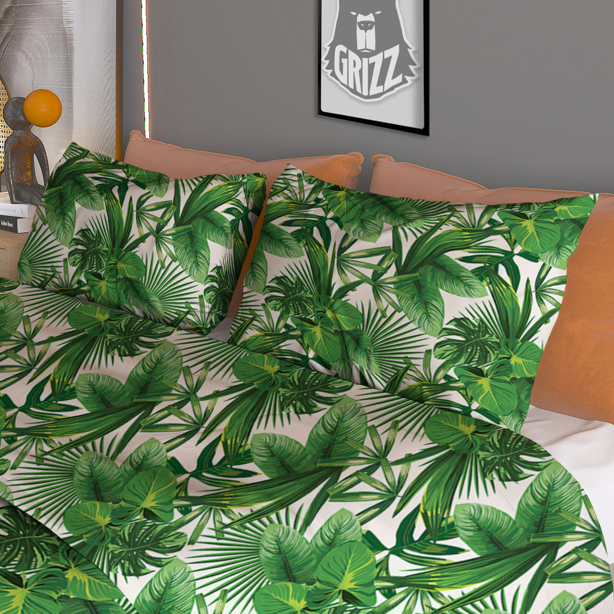 Leaves Hawaiian Palm Print Pattern Duvet Cover Bedding Set
