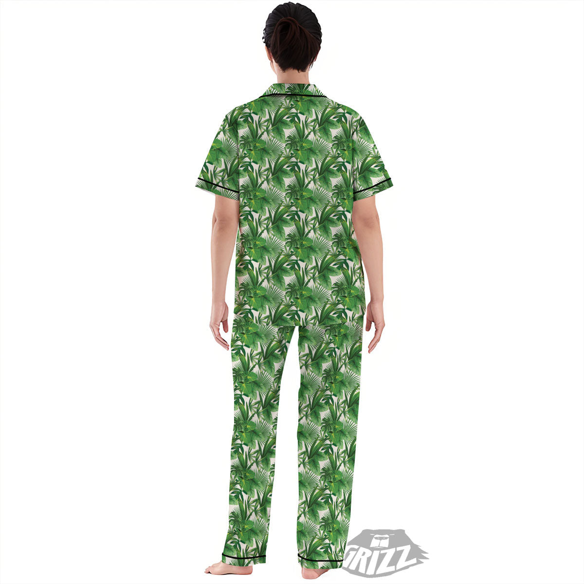 Leaves Hawaiian Palm Print Pattern Women's Pajamas Set-grizzshop