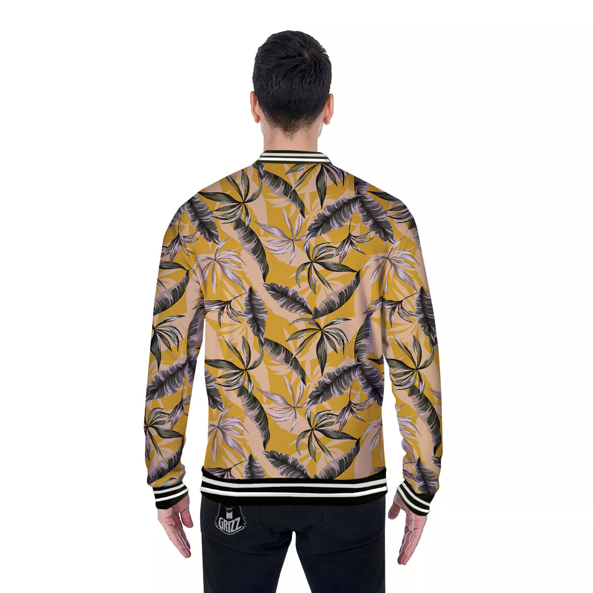 Leaves Monstera Yellow Print Pattern Baseball Jacket-grizzshop