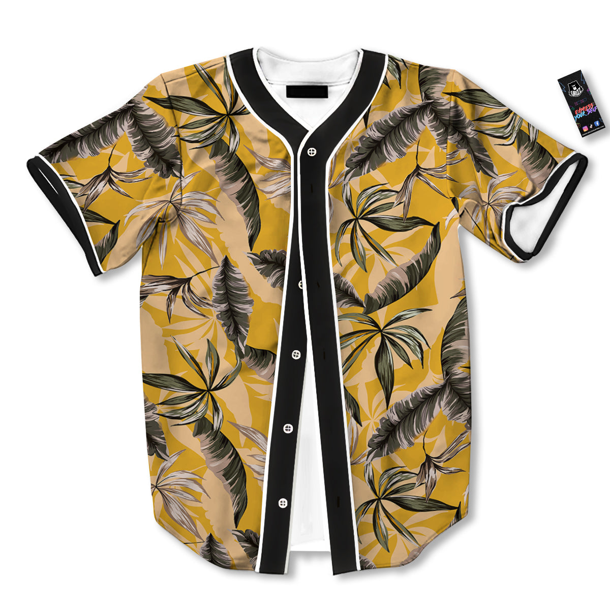 Leaves Monstera Yellow Print Pattern Baseball Jersey-grizzshop
