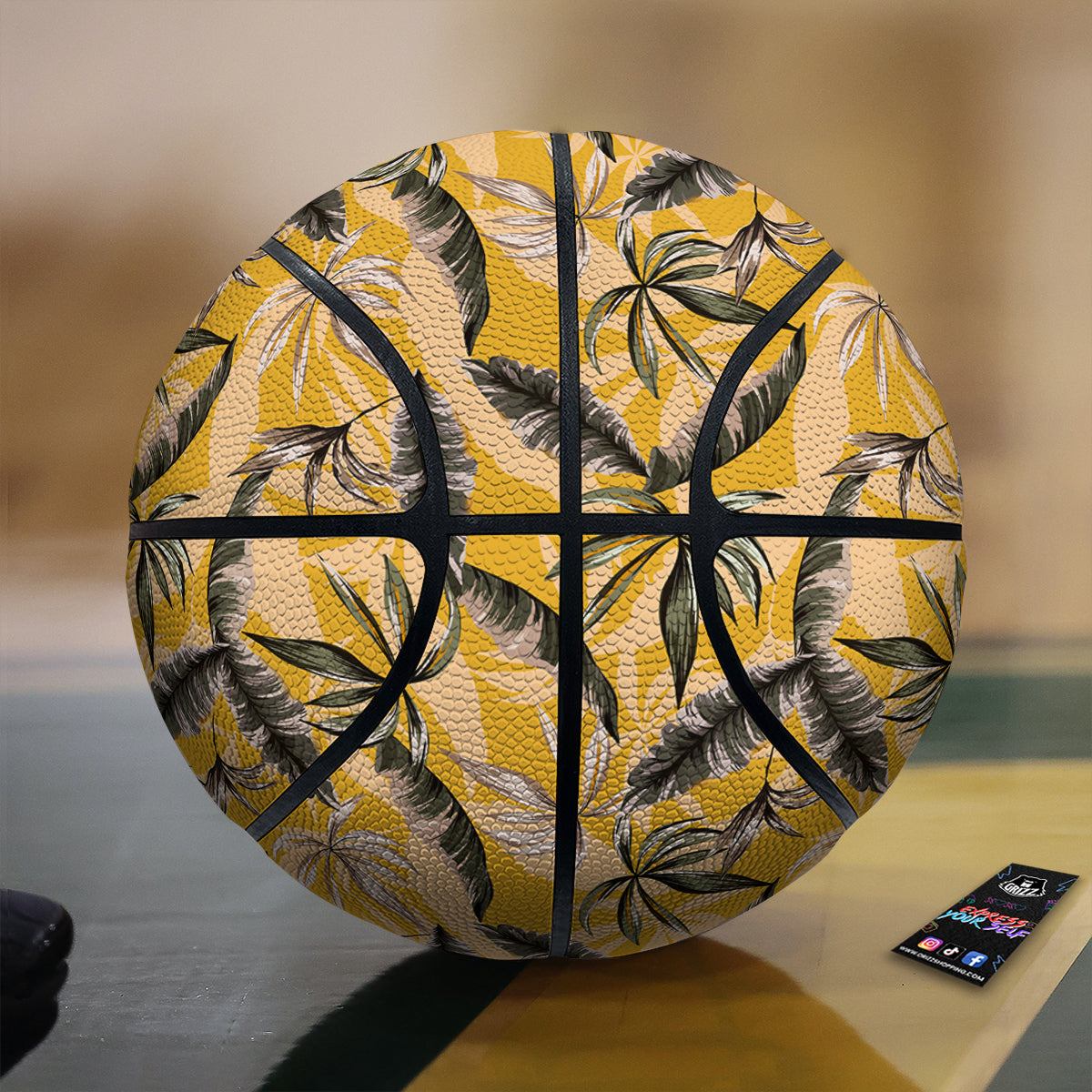 Leaves Monstera Yellow Print Pattern Basketball