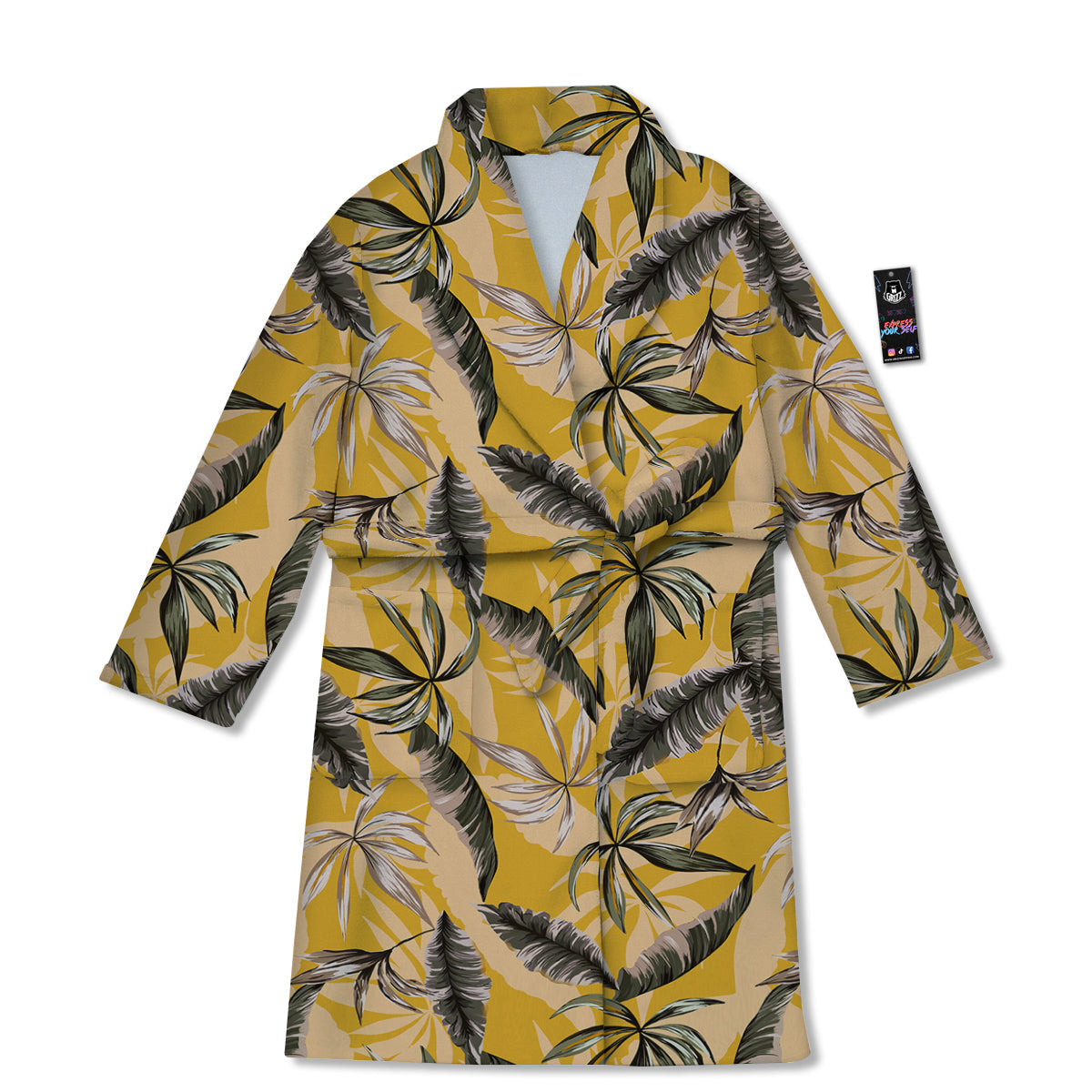 Leaves Monstera Yellow Print Pattern Bathrobe-grizzshop