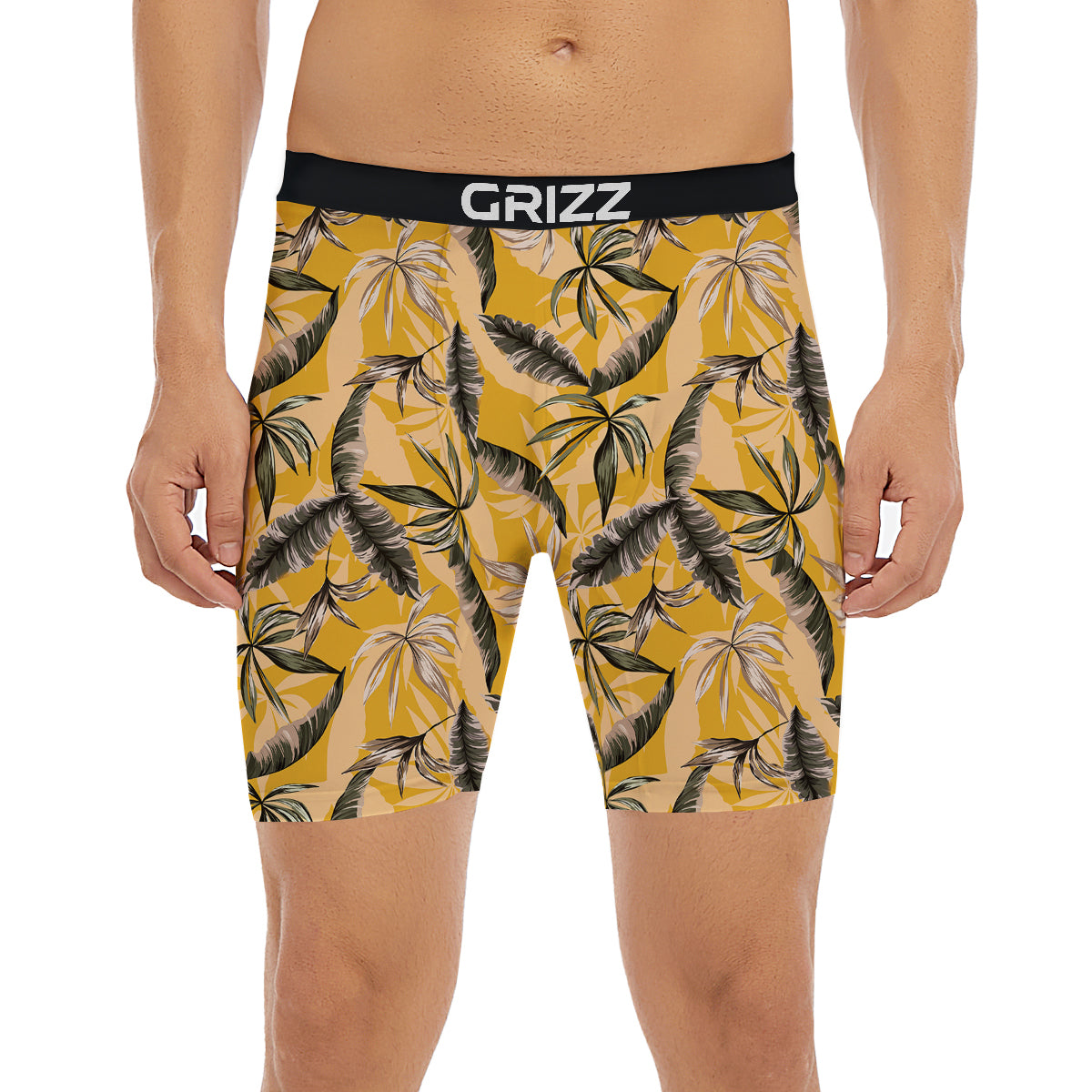 Leaves Monstera Yellow Print Pattern Boxer Briefs-grizzshop