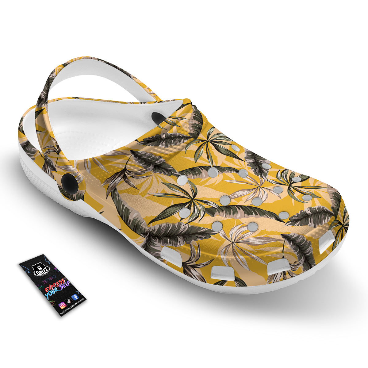 Leaves Monstera Yellow Print Pattern Clog-grizzshop