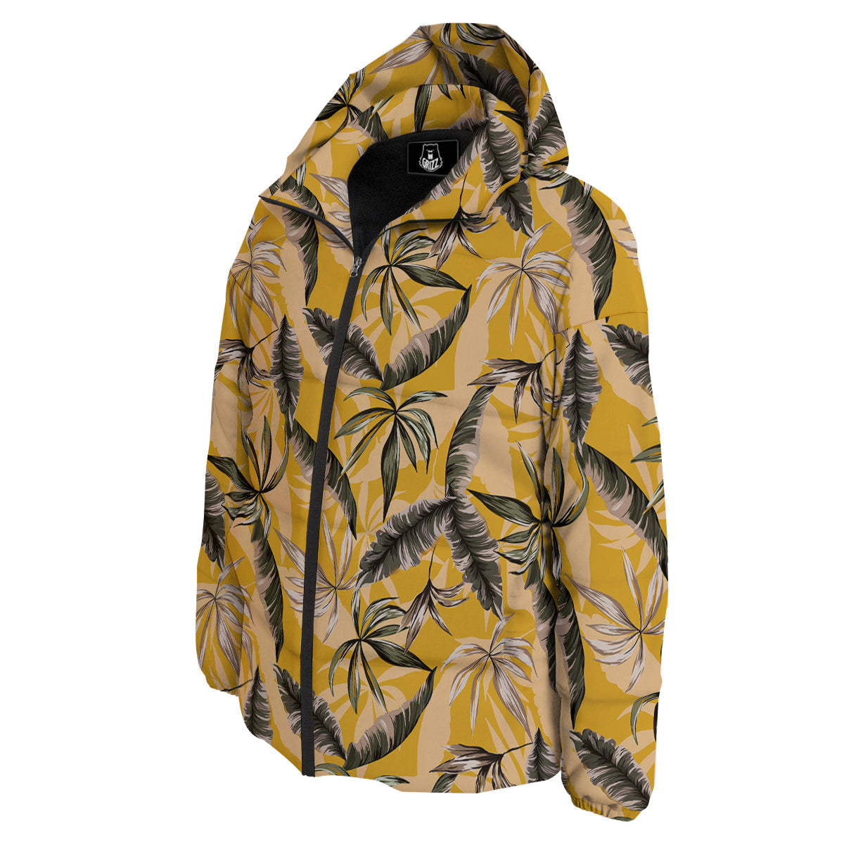 Leaves Monstera Yellow Print Pattern Down Jacket-grizzshop