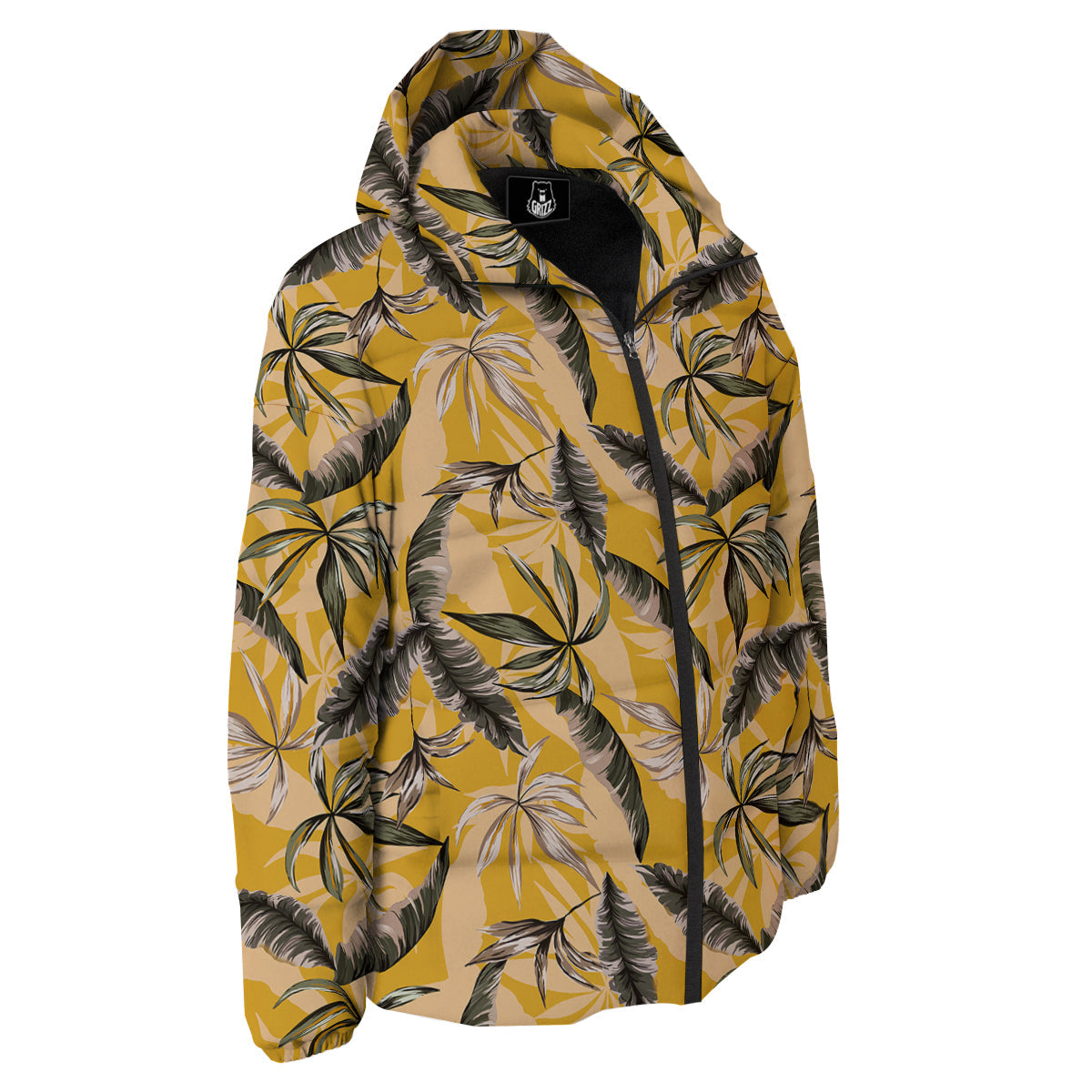 Leaves Monstera Yellow Print Pattern Down Jacket-grizzshop