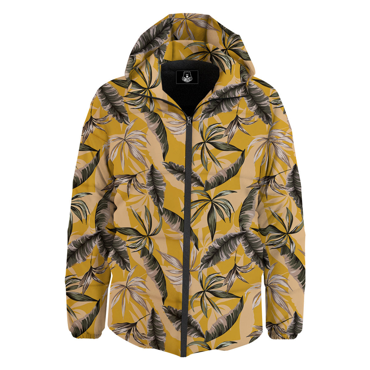Leaves Monstera Yellow Print Pattern Down Jacket-grizzshop