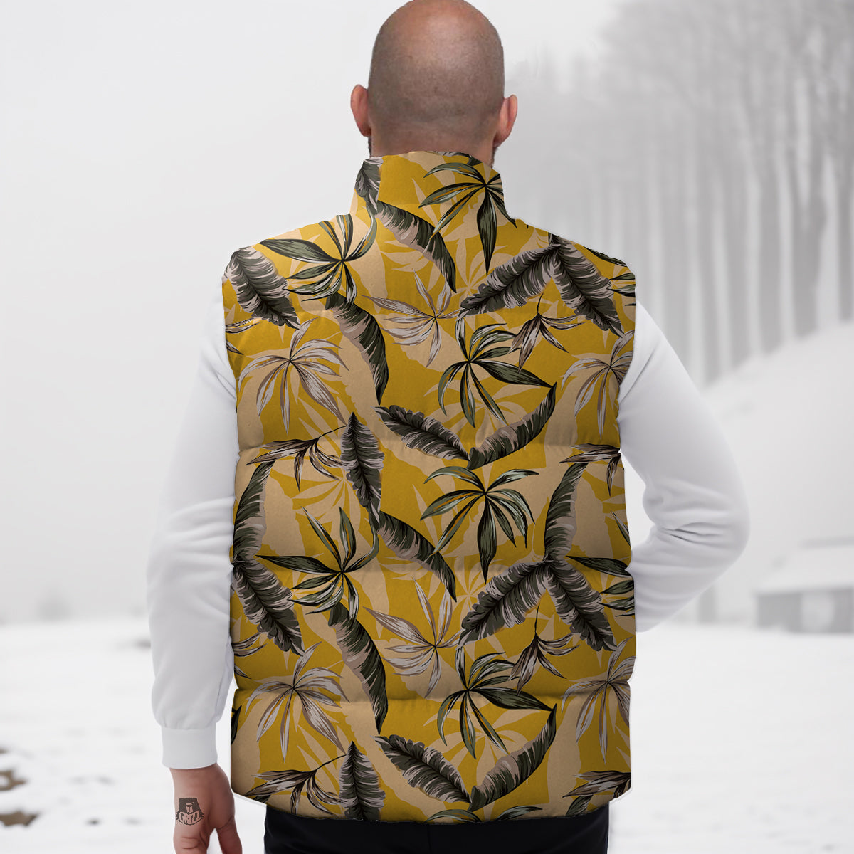 Leaves Monstera Yellow Print Pattern Down Vest
