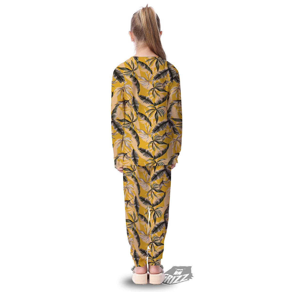Leaves Monstera Yellow Print Pattern Kid's Pajamas-grizzshop