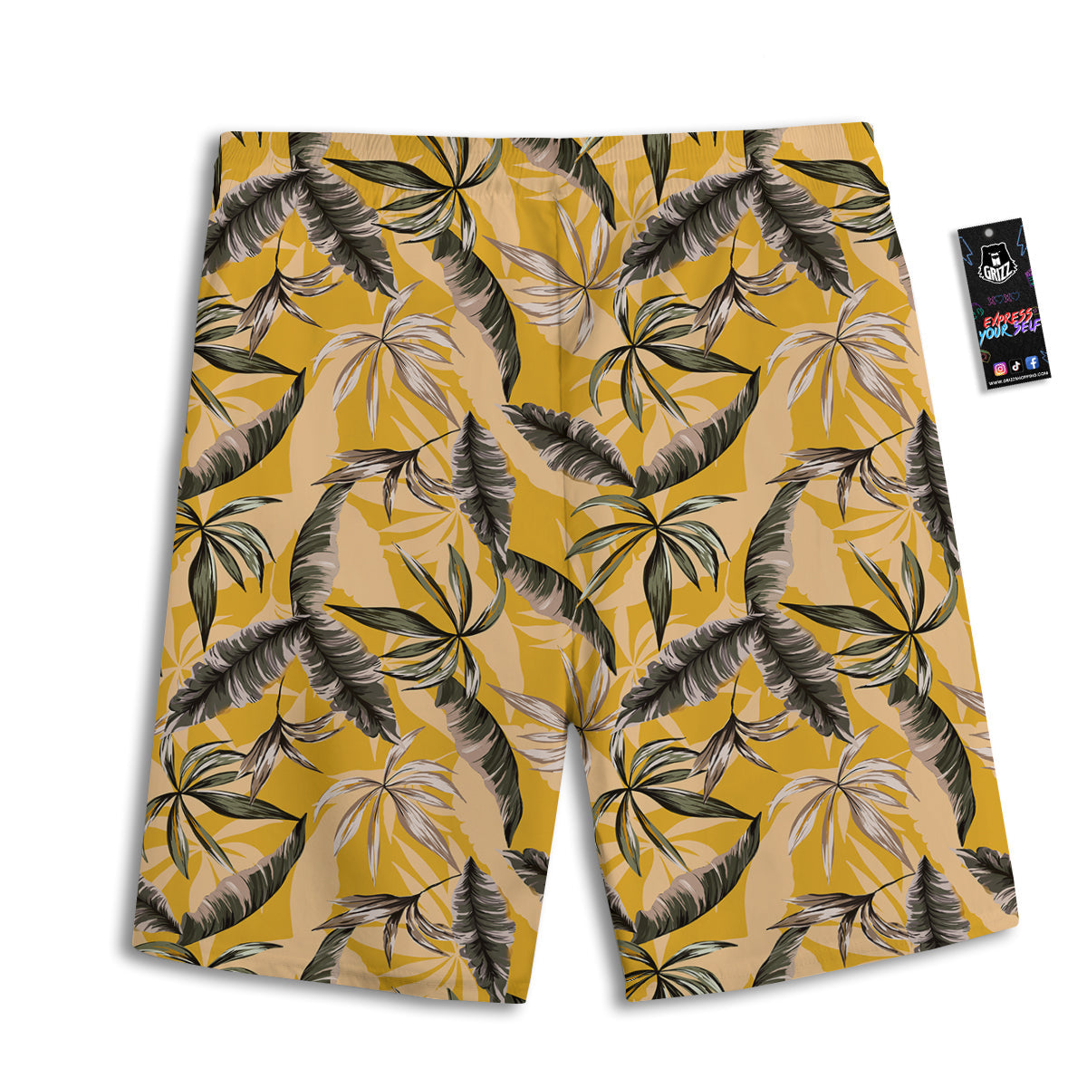 Leaves Monstera Yellow Print Pattern Men's Athletic Shorts