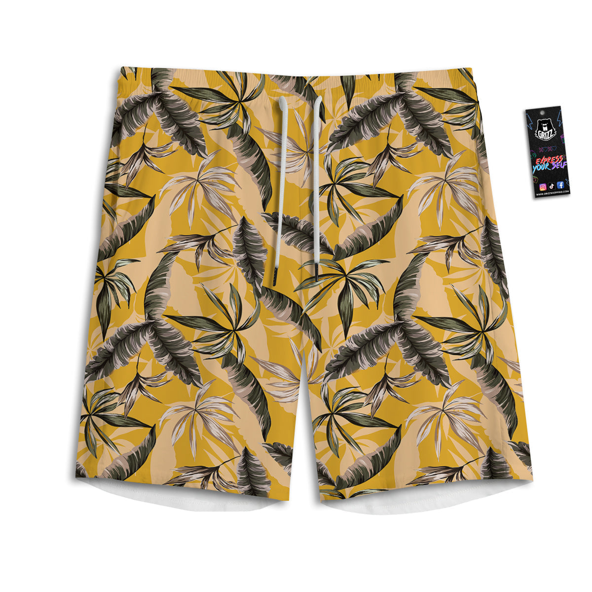 Leaves Monstera Yellow Print Pattern Men's Athletic Shorts