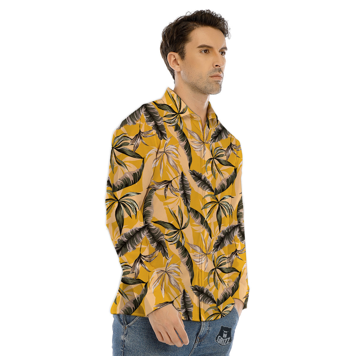 Leaves Monstera Yellow Print Pattern Men's Dress Shirts-grizzshop