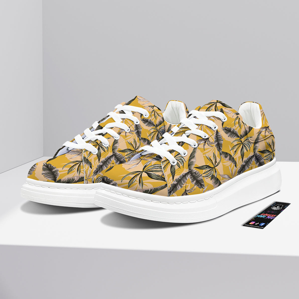 Leaves Monstera Yellow Print Pattern Platform Shoes-grizzshop