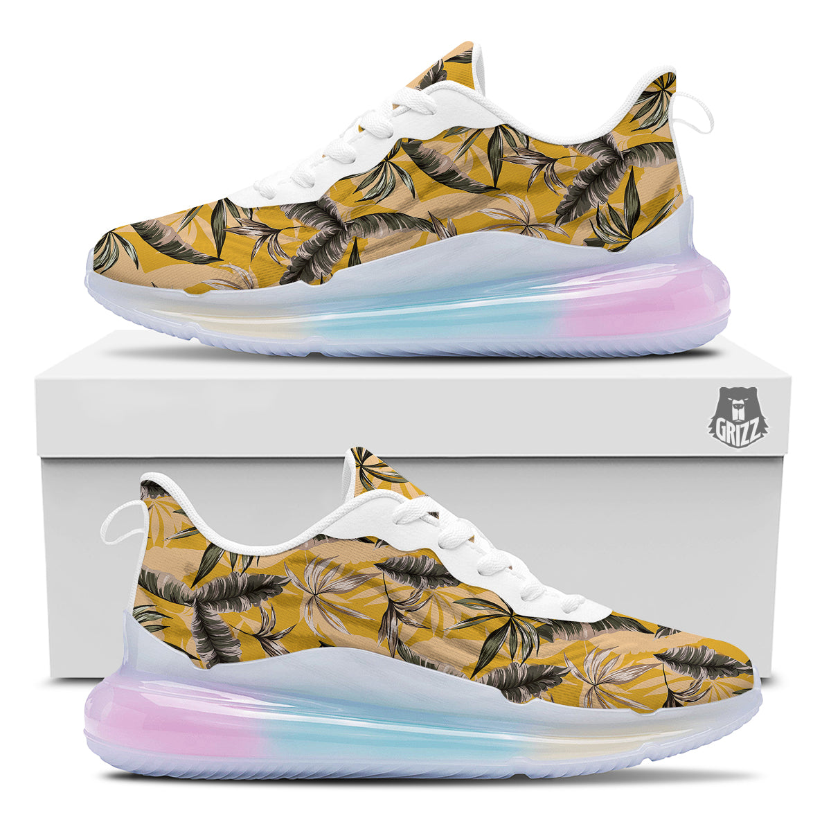 Leaves Monstera Yellow Print Pattern Running Sneakers-grizzshop