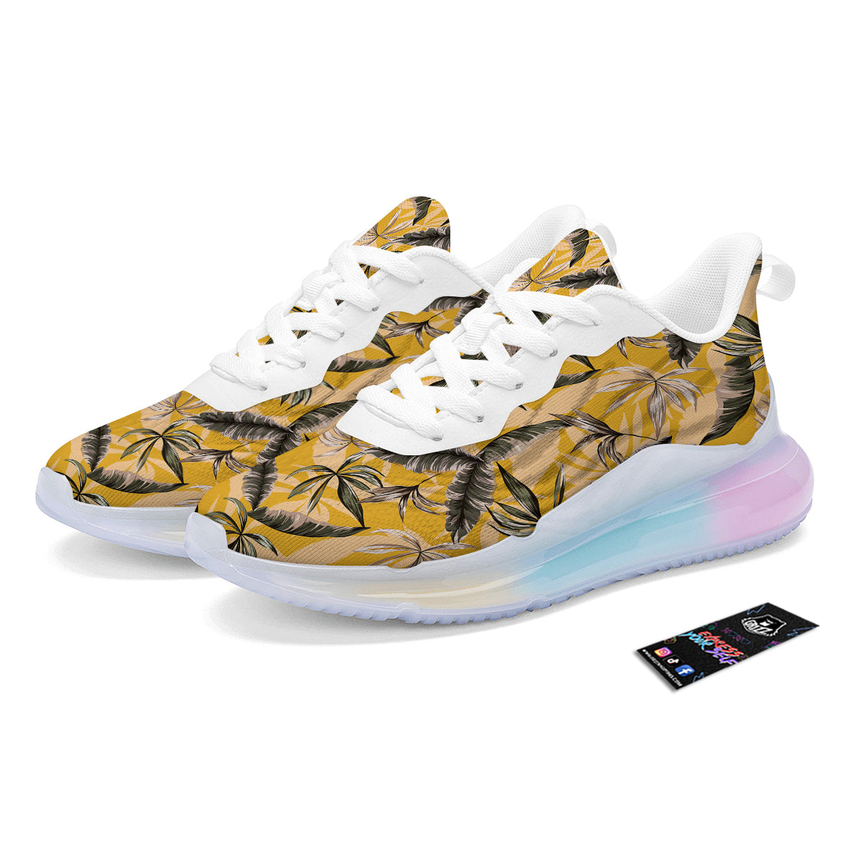 Leaves Monstera Yellow Print Pattern Running Sneakers-grizzshop