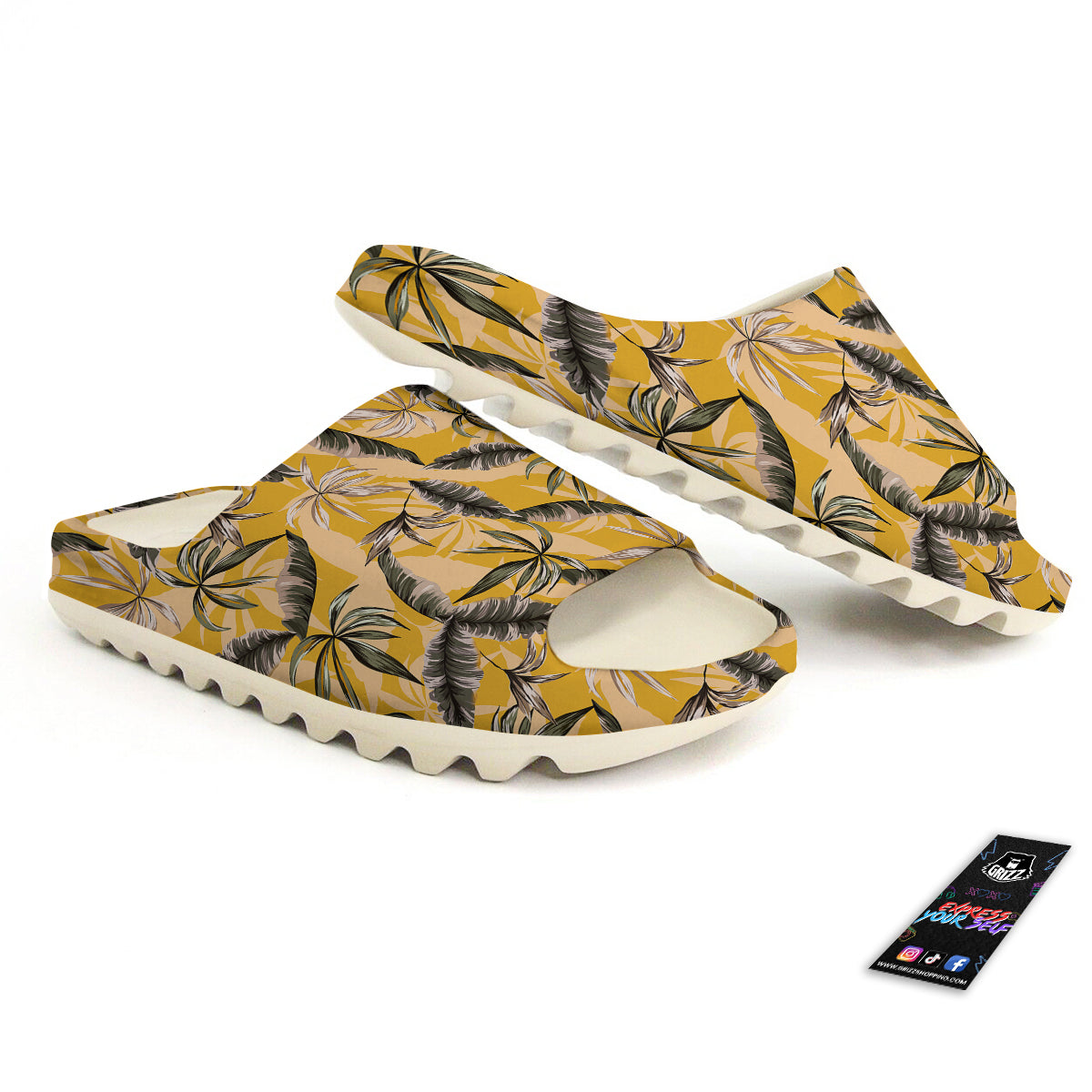 Leaves Monstera Yellow Print Pattern Sandals-grizzshop