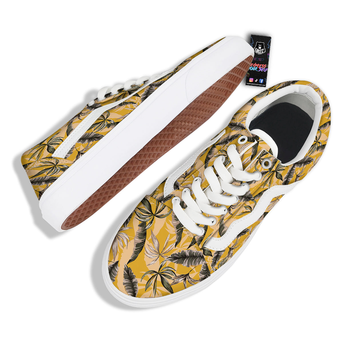 Leaves Monstera Yellow Print Pattern Skate Shoes-grizzshop