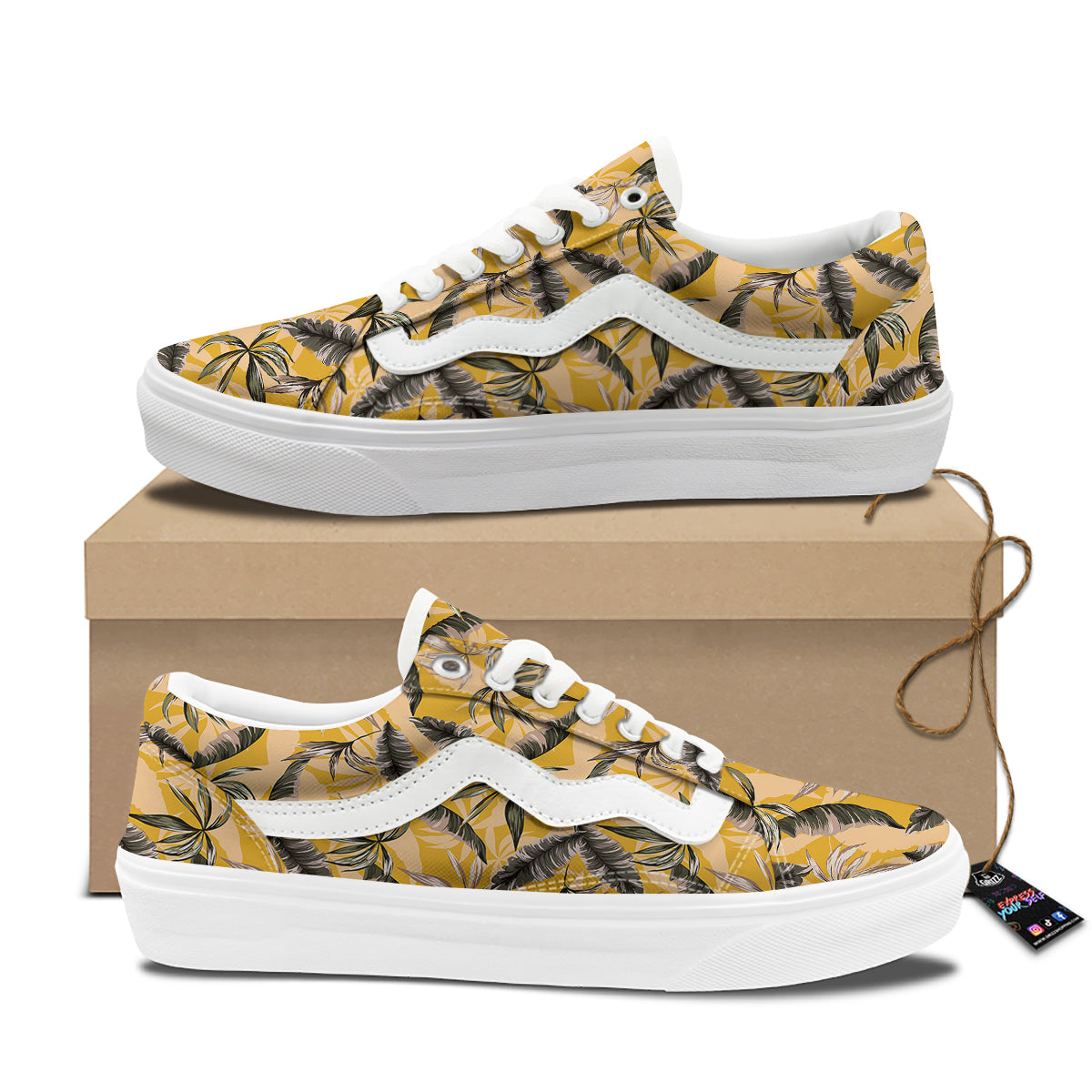 Leaves Monstera Yellow Print Pattern Skate Shoes-grizzshop