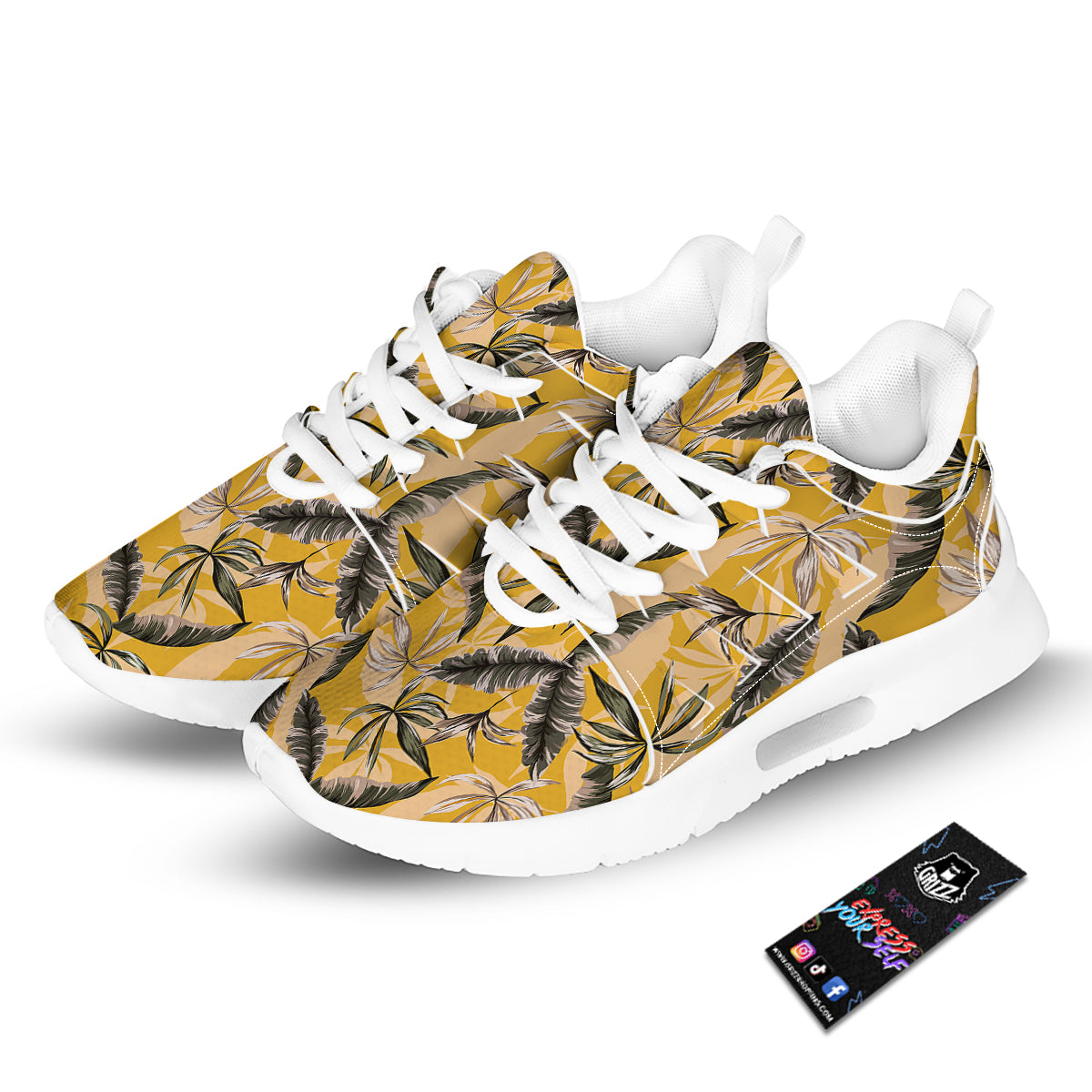 Leaves Monstera Yellow Print Pattern Tennis Shoes-grizzshop