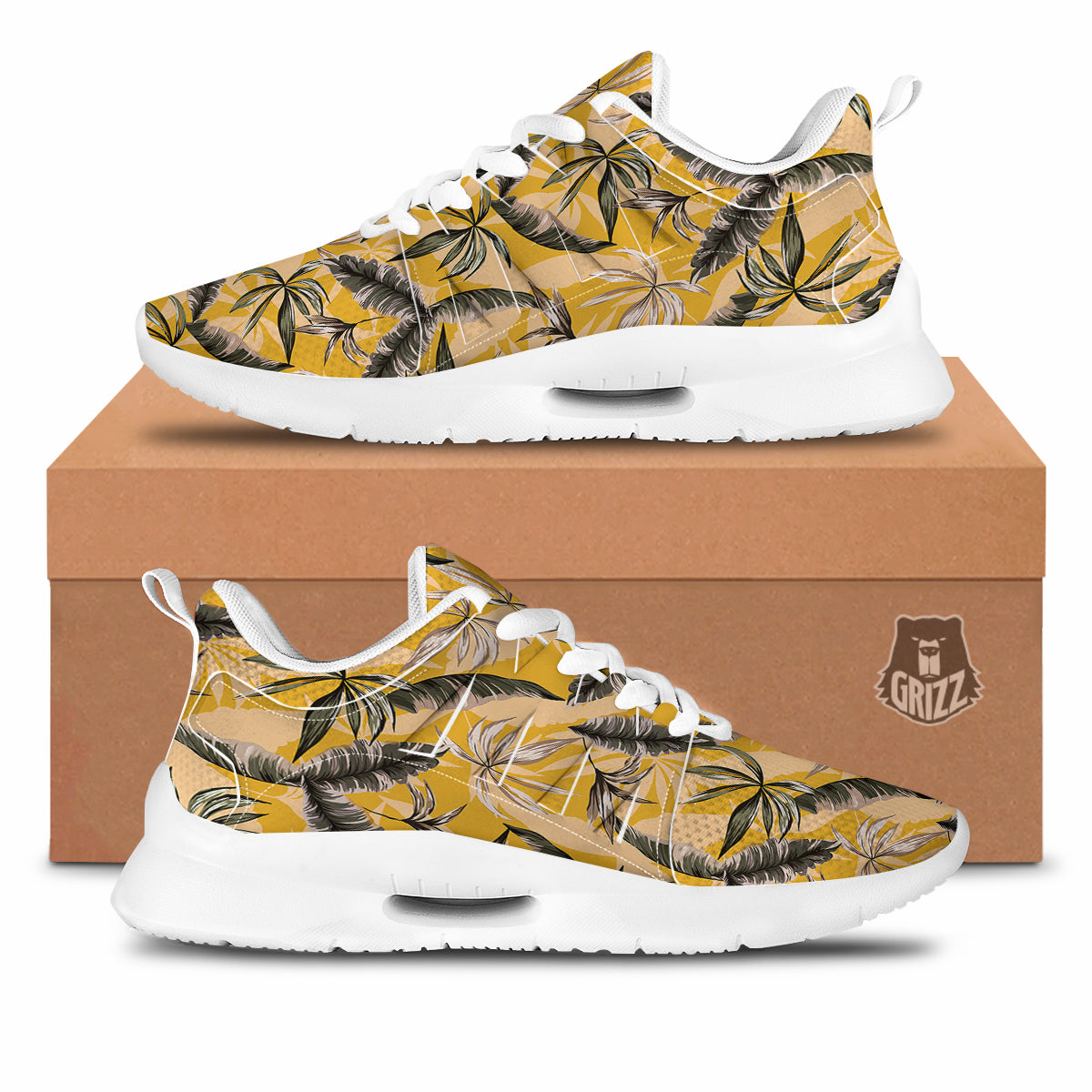Leaves Monstera Yellow Print Pattern Tennis Shoes-grizzshop