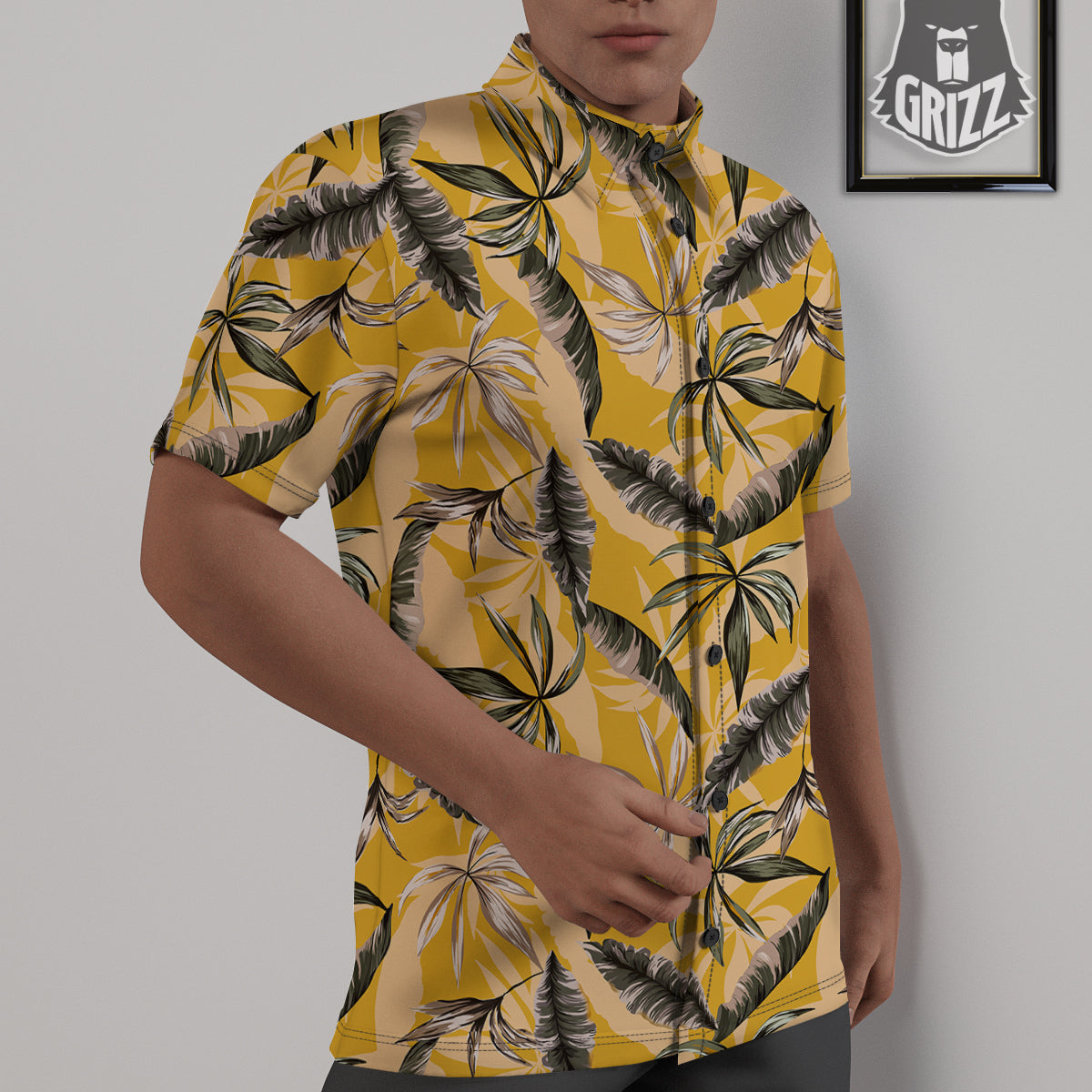 Leaves Monstera Yellow Print Pattern Untucked Shirts-grizzshop