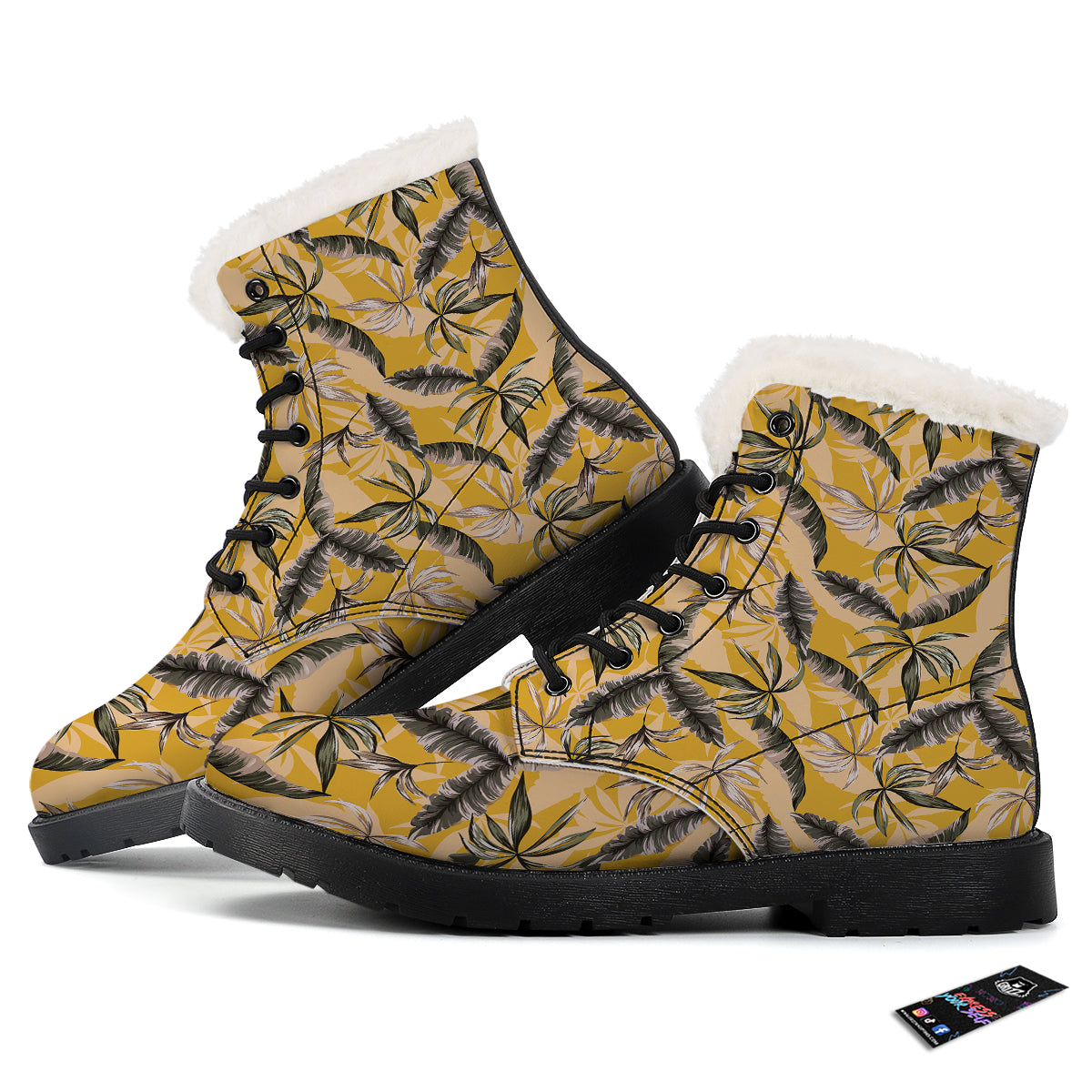 Leaves Monstera Yellow Print Pattern Winter Boots-grizzshop