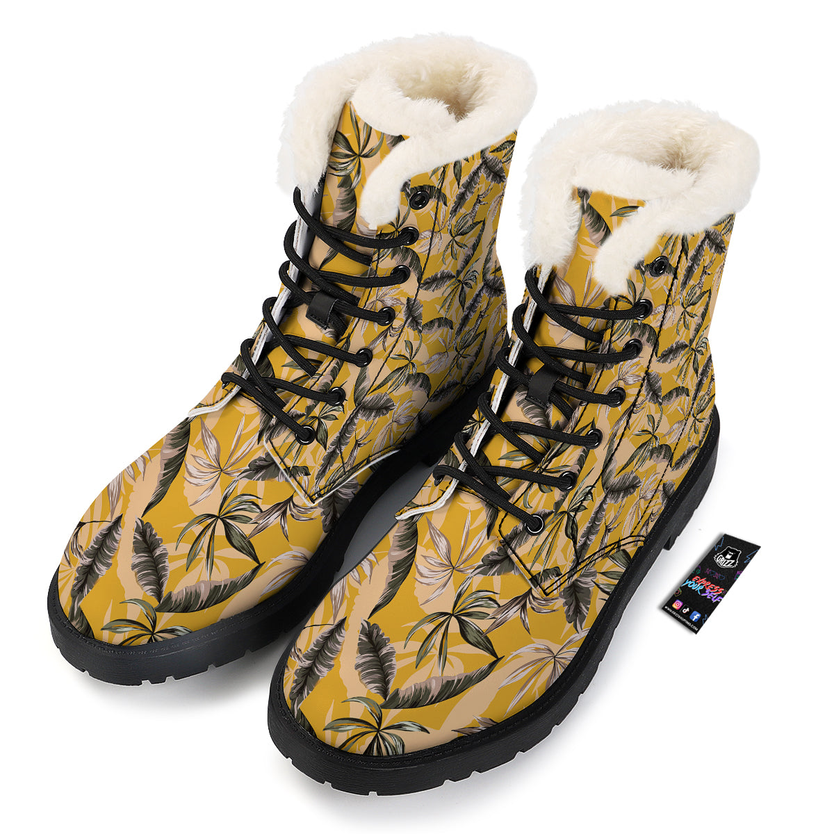 Leaves Monstera Yellow Print Pattern Winter Boots-grizzshop