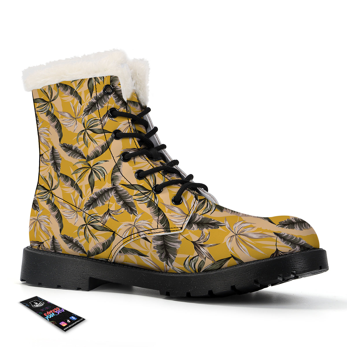 Leaves Monstera Yellow Print Pattern Winter Boots-grizzshop