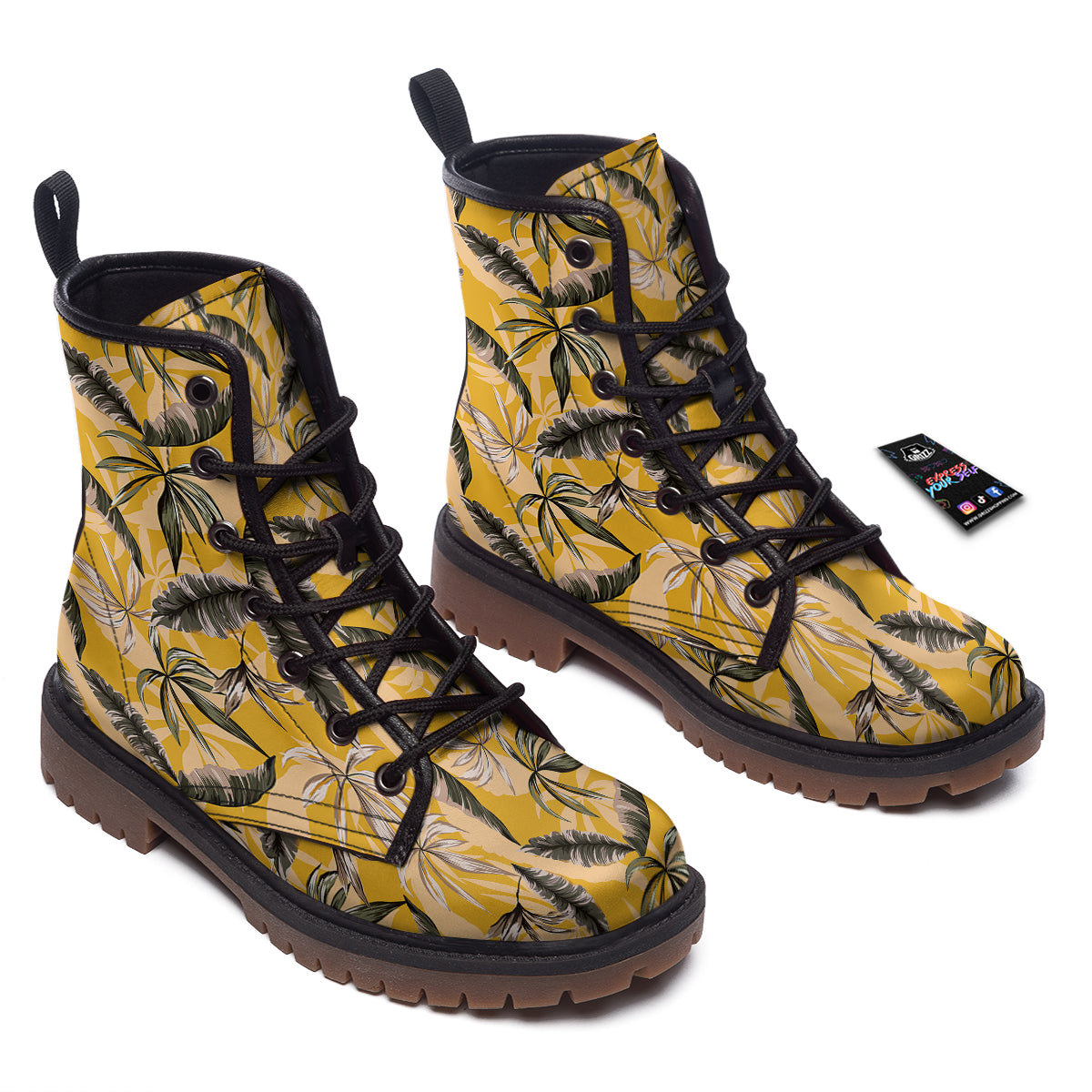 Leaves Monstera Yellow Print Pattern Work Boots-grizzshop