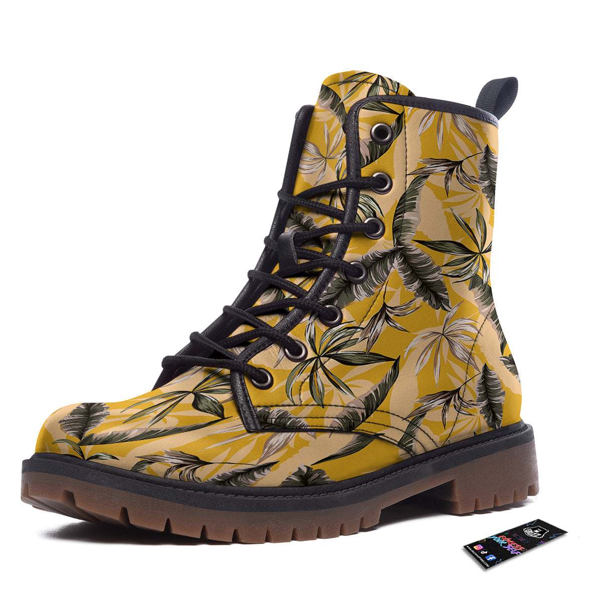Leaves Monstera Yellow Print Pattern Work Boots-grizzshop