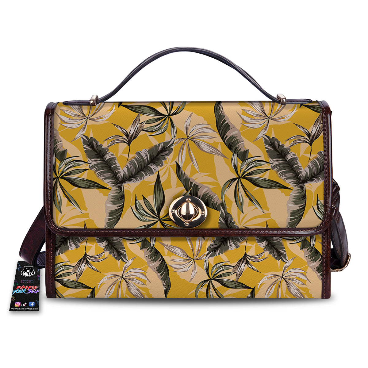 Leaves Monstera Yellow Print Pattern Women's Satchel Bag