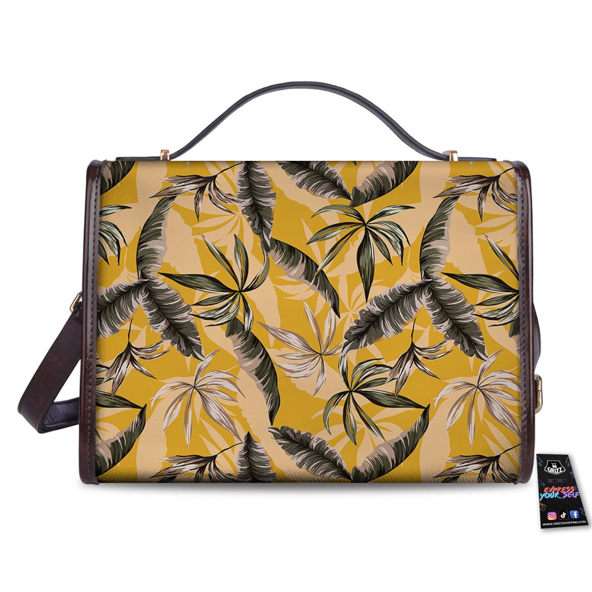 Leaves Monstera Yellow Print Pattern Women's Satchel Bag