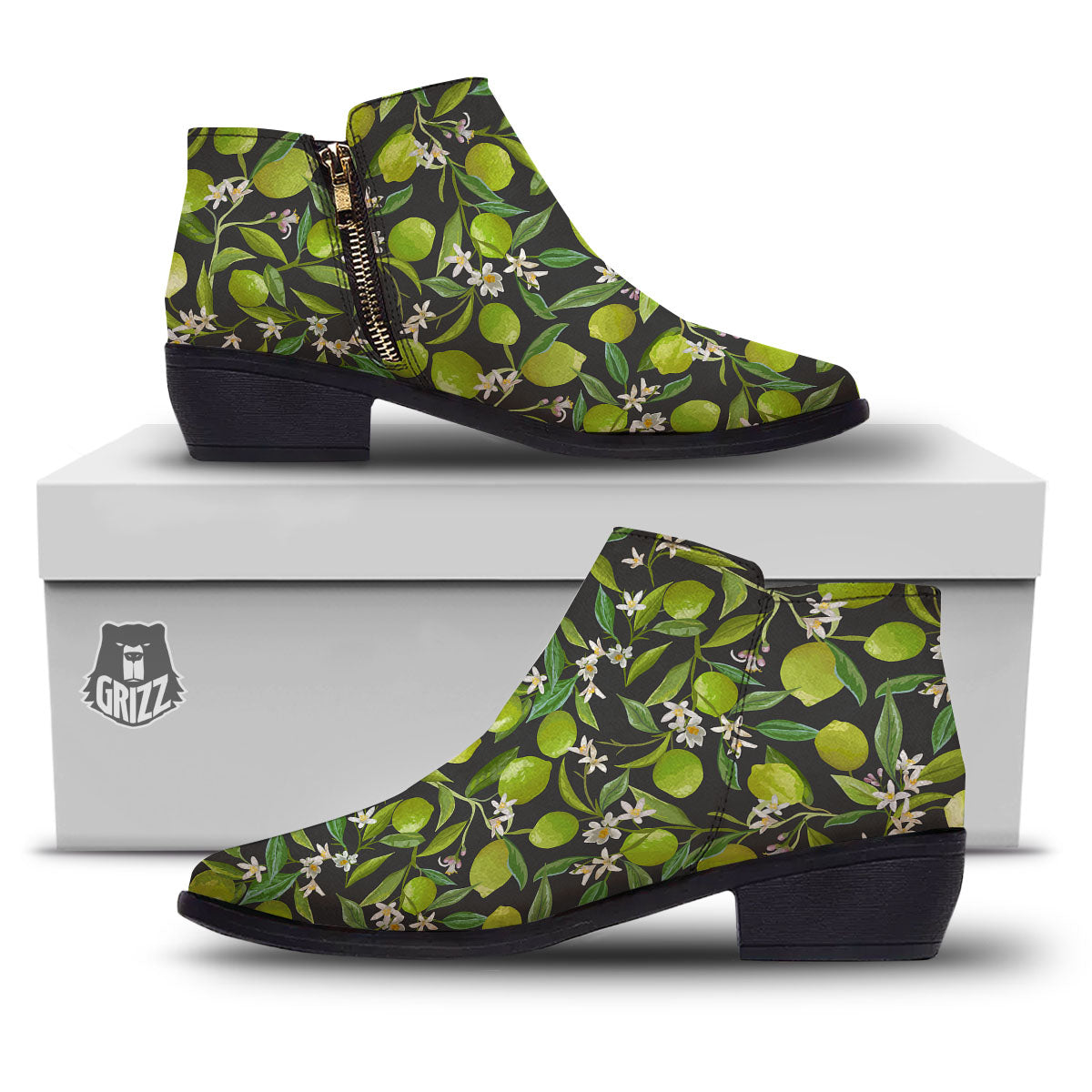 Lemon And Lime Print Pattern Ankle Boots-grizzshop