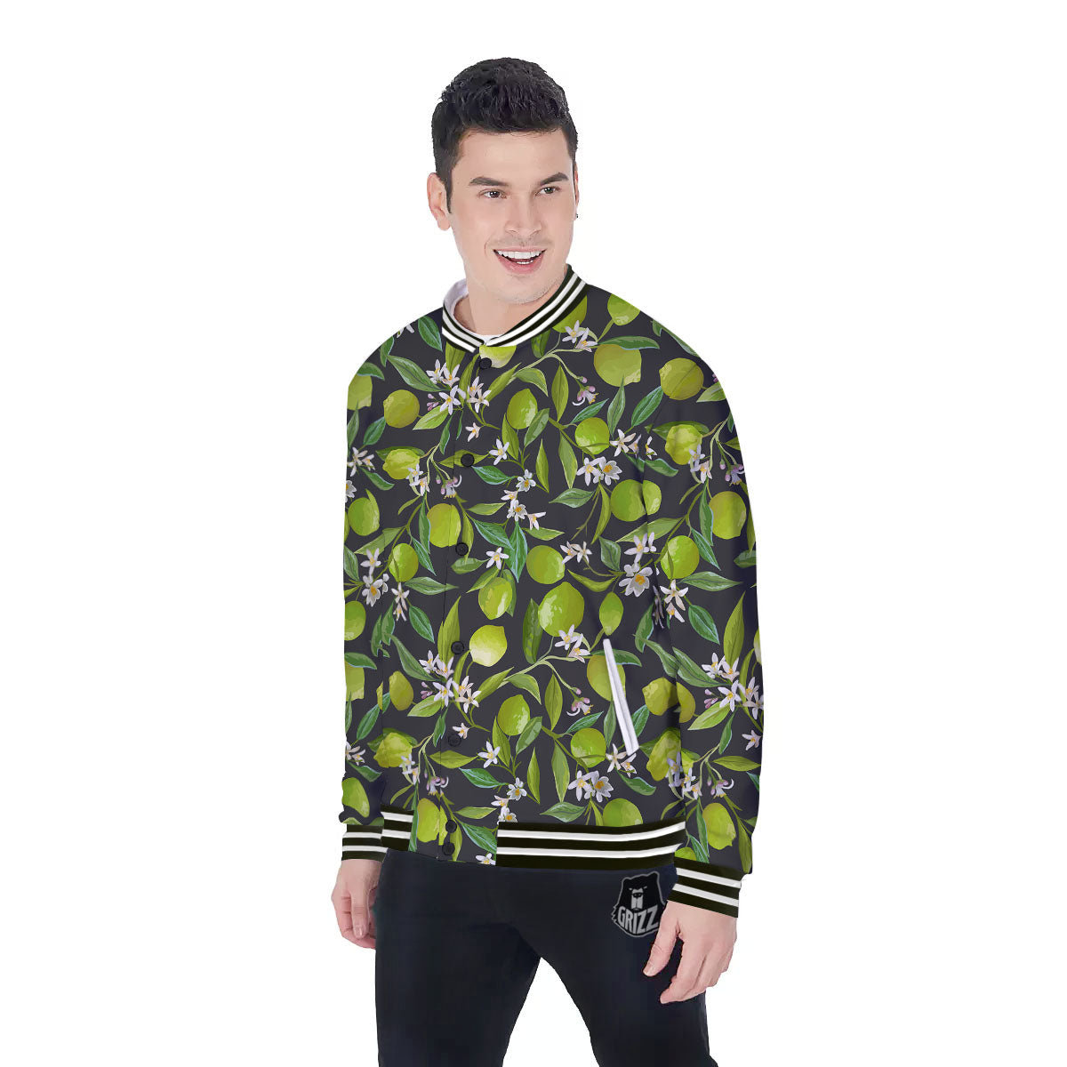 Lemon And Lime Print Pattern Baseball Jacket-grizzshop
