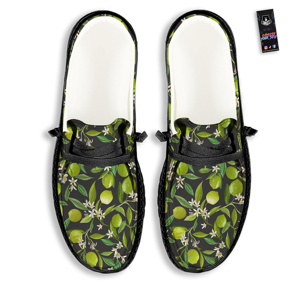 Lemon And Lime Print Pattern Black Loafers-grizzshop