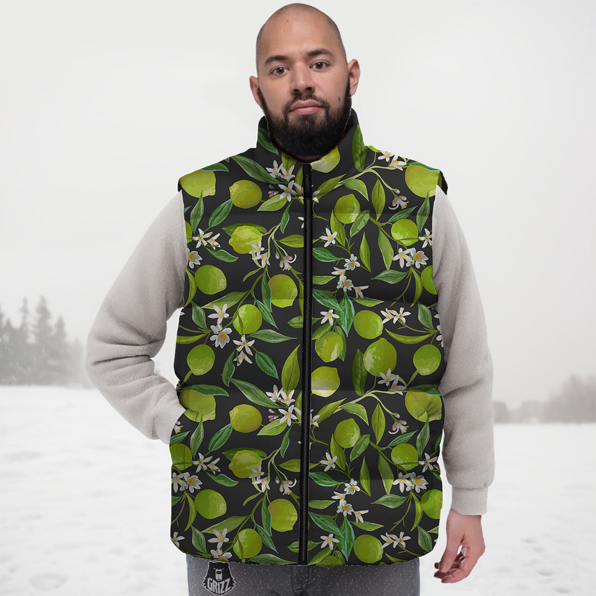 Lemon And Lime Print Pattern Down Vest-grizzshop