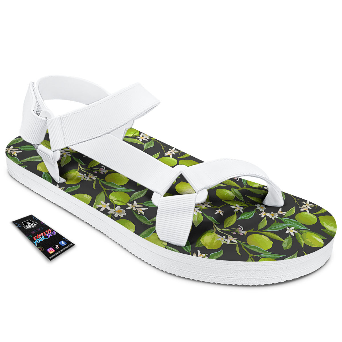 Lemon And Lime Print Pattern White Open Toe Sandals-grizzshop