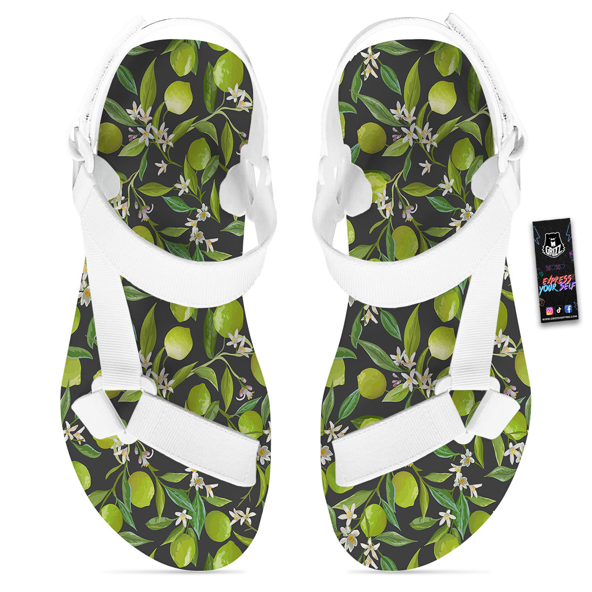 Lemon And Lime Print Pattern White Open Toe Sandals-grizzshop