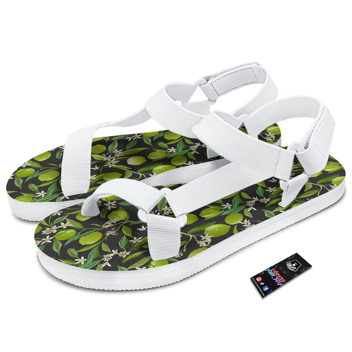 Lemon And Lime Print Pattern White Open Toe Sandals-grizzshop
