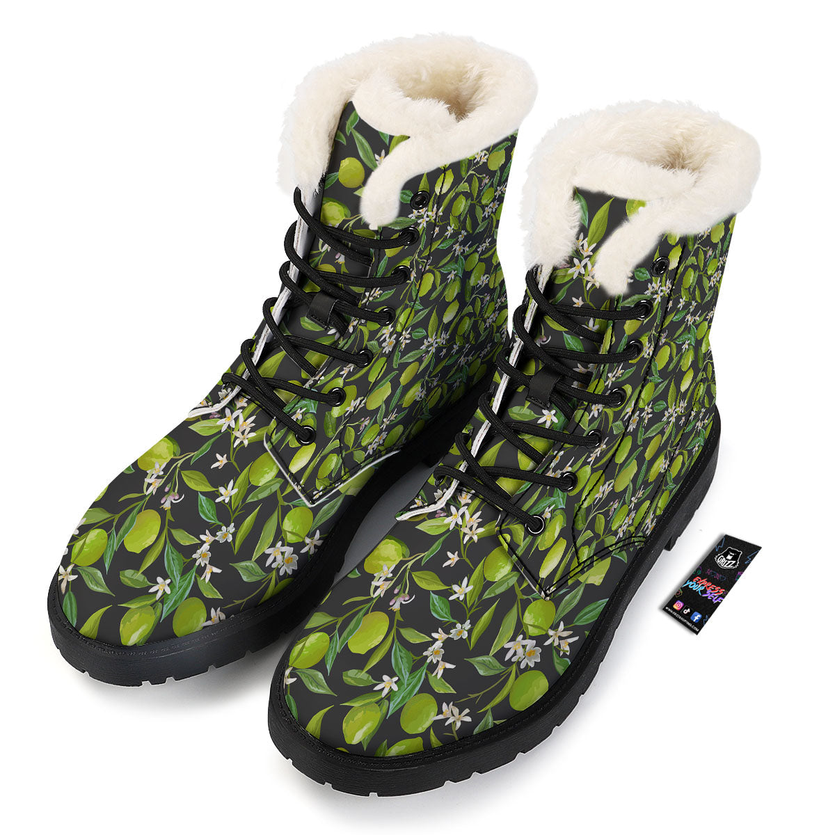 Lemon And Lime Print Pattern Winter Boots-grizzshop