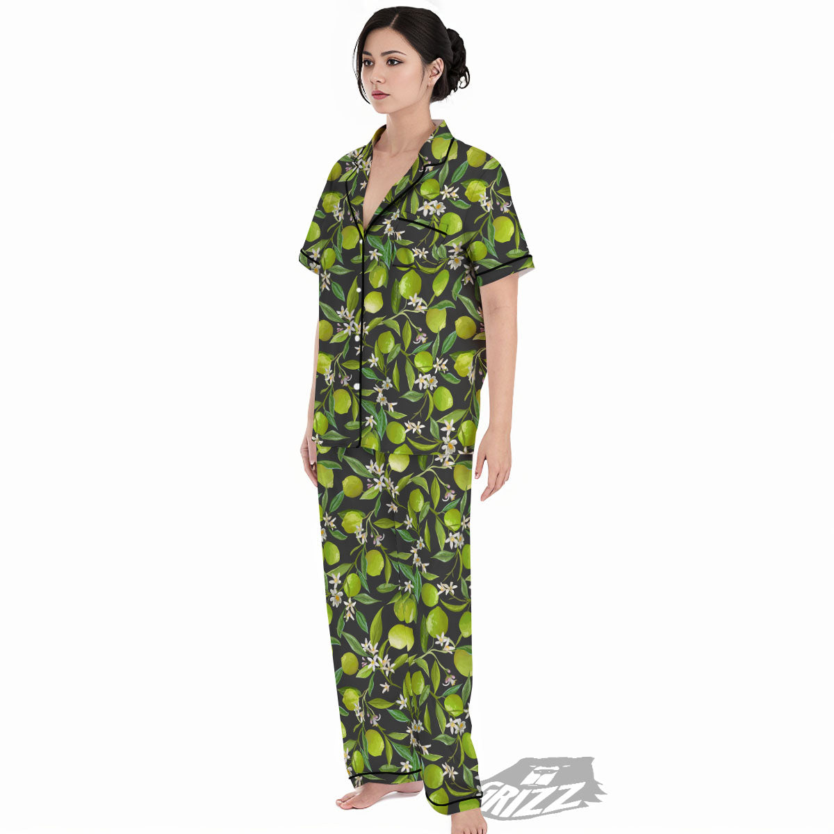 Lemon And Lime Print Pattern Women's Pajamas Set-grizzshop
