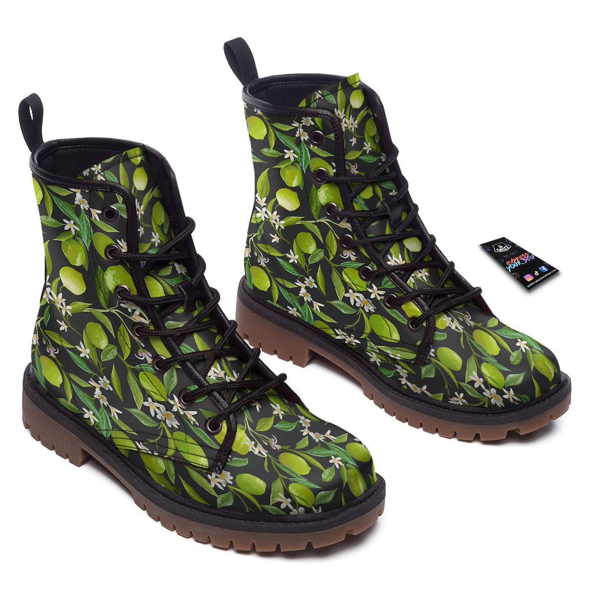 Lemon And Lime Print Pattern Work Boots-grizzshop