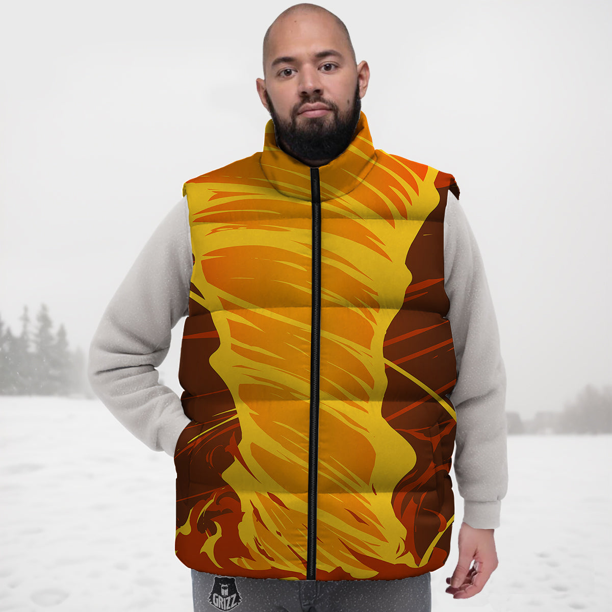 Lemon Pattern Print Down Vest-grizzshop