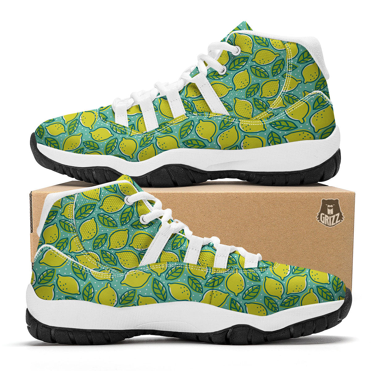 Lemon Pattern Print White Bball Shoes-grizzshop