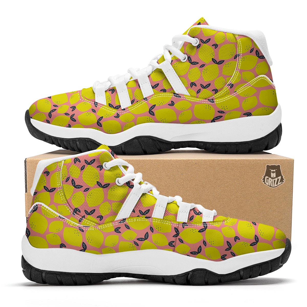 Lemon Print Pattern White Bball Shoes-grizzshop