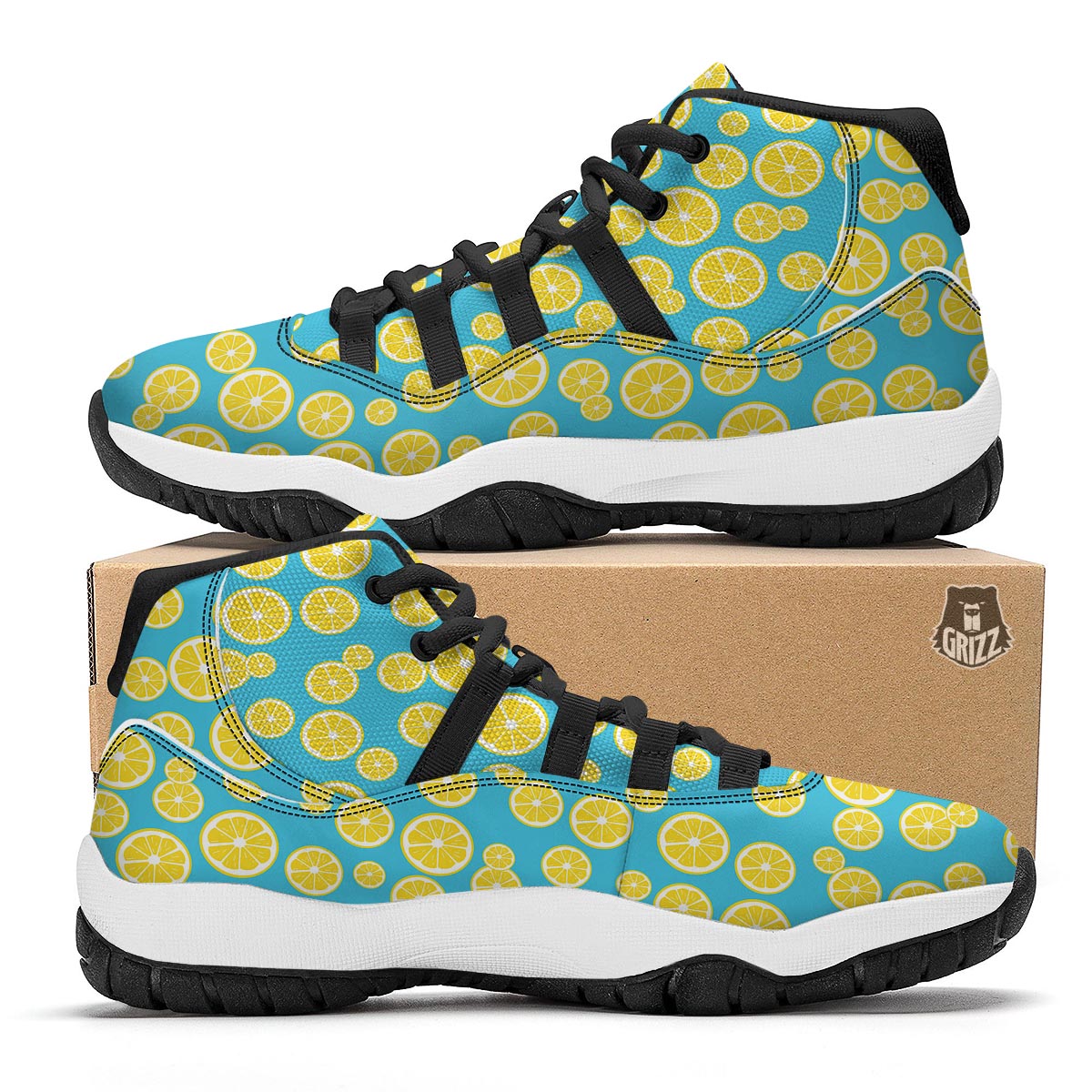 Lemon Slice Pattern Print Black Bball Shoes-grizzshop